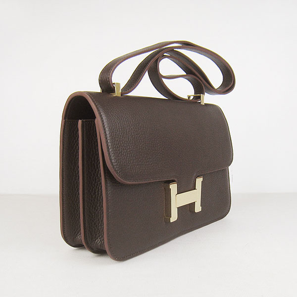 7A Hermes Constance Togo Leather Single Bag Dark Coffee Gold Hardware H020